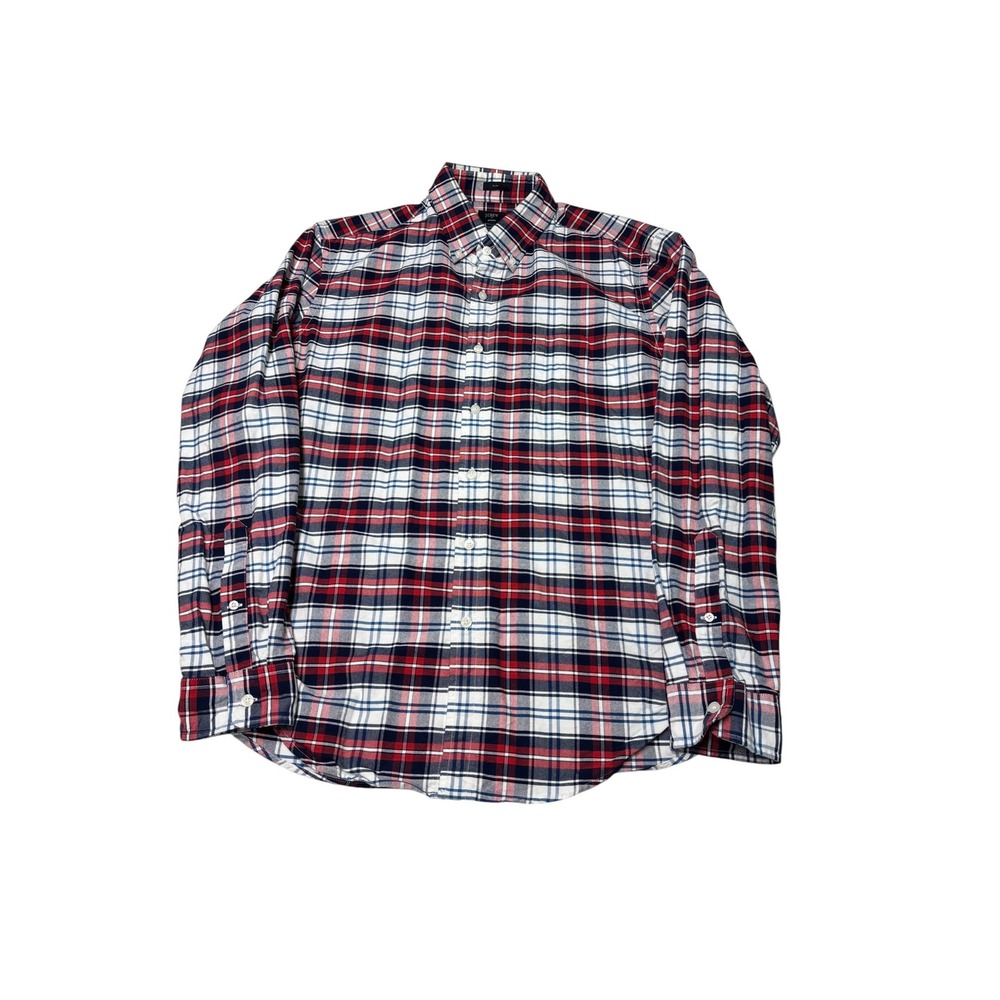 J. Crew Mens Slim Fit Oxford Plaid Button Down Shirt Red White Blue Large C4283